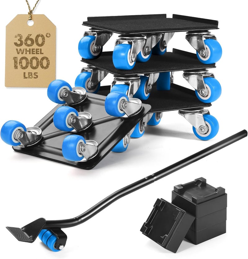 Shnbxtnd Heavy Duty Furniture Moving Tool Set, Supports up to 1000 Pounds, 5 Wheel Metal Furniture Mover, Furniture Dolly, Appliance Furniture Sliders with Wheels, Furniture Lifter Tool (Blue, 4.3" x4.3") - Image 1